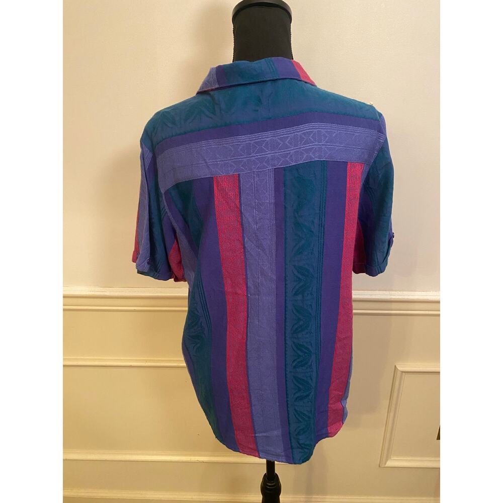 Vintage White Stag Short Sleeve Button-Up Shirt in Purple, Teal & Pink - Picture 3 of 4